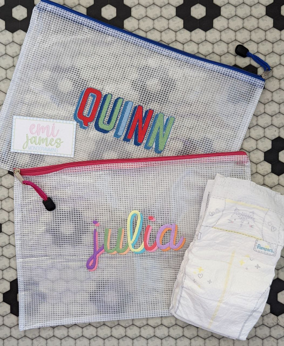 Personalised Monogrammed Transparent Mesh Pouch Large Mesh