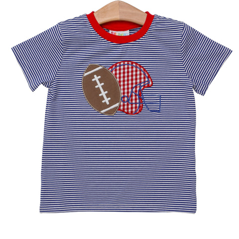 Football Applique T-Shirt- Royal Strip w/ Red Trim
