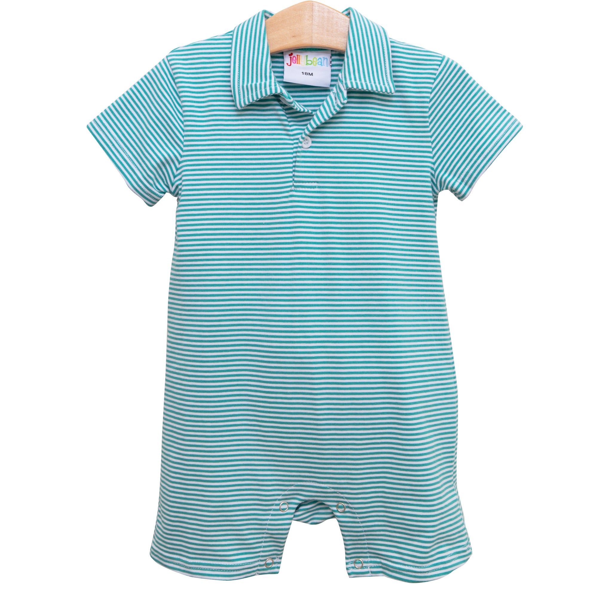 Michael Polo Romper- Dark Mint Stripe