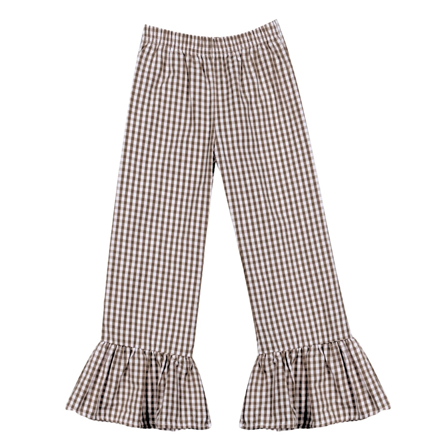 Brown Gingham Ruffle Pants
