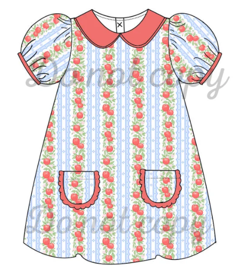 Back To School Collared Dress (apple print)