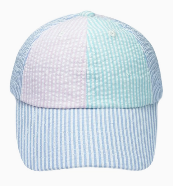 Bow Baseball Hat in Multicolor Seersucker (Baby)