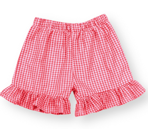 Red Seersucker Shorts Ruffle