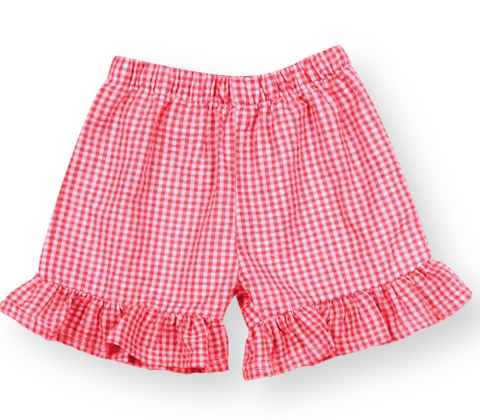 Red Seersucker Shorts Ruffle